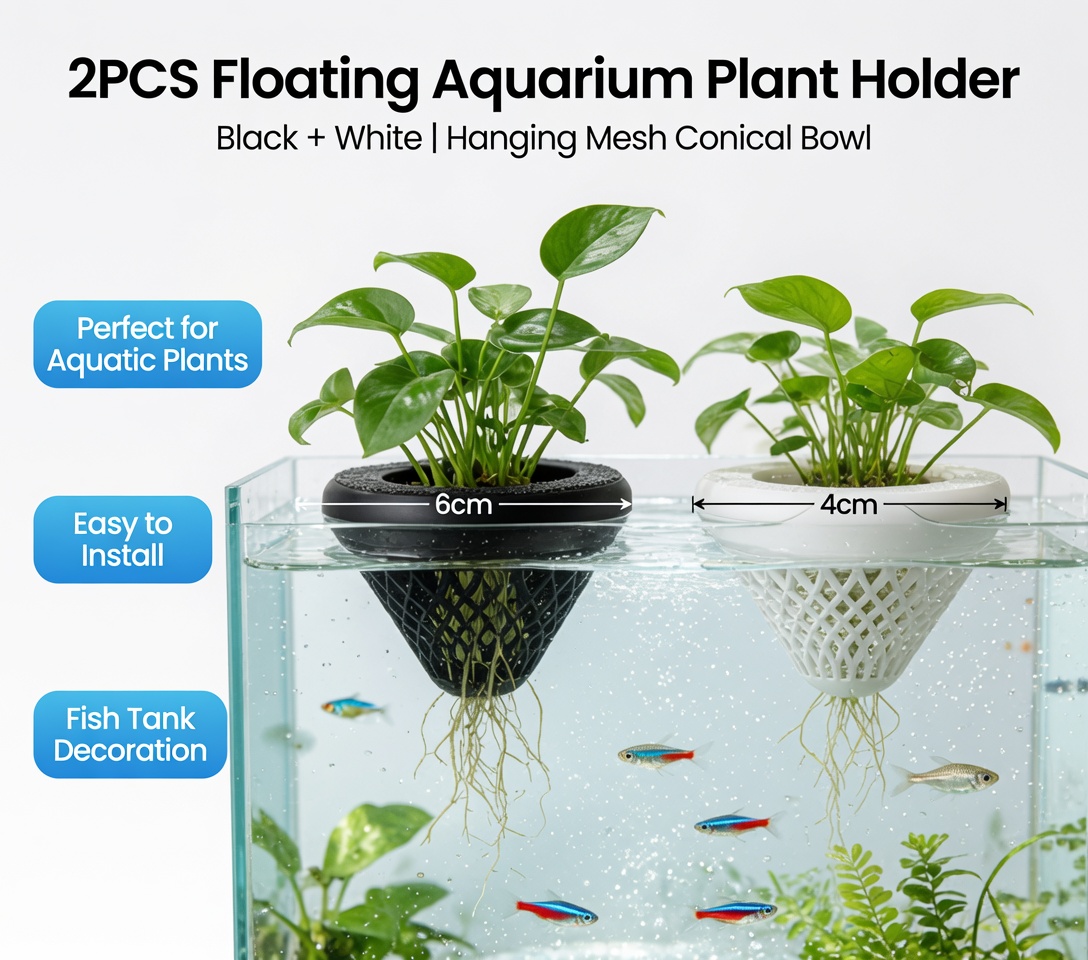 2PCS Floating Aquarium Plant H - Plant Aquarium Pot recension och pris